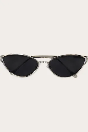 PRETTYLITTLETHING Silver Metal Frame Black Lens Cat Eye Sunglasses