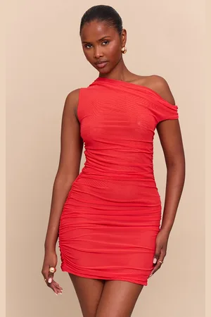 PRETTYLITTLETHING Double Layer Mesh Ruched Mini Dress