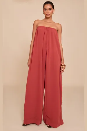 PRETTYLITTLETHING Rust Chiffon Bandeau Puffball Jumpsuit