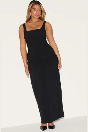 PRETTYLITTLETHING Shape Stretch Woven Square Neck Dropped Hem Maxi Shift Dress