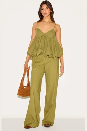 PRETTYLITTLETHING Olive Wide Leg Drawstring Trousers