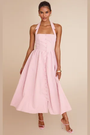 PRETTYLITTLETHING Woven Button Collar Midaxi Dress