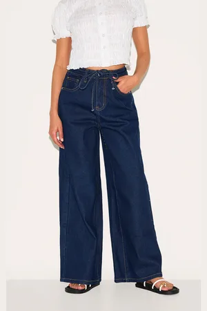 PRETTYLITTLETHING Petite Wide Leg Jean With Adjustable Waist Tie