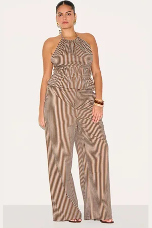 PRETTYLITTLETHING Plus Stripe Woven Mid Rise Wide Leg Trouser