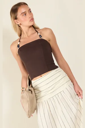 PRETTYLITTLETHING Bengaline Beaded Halterneck Long Top