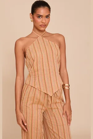 PRETTYLITTLETHING Pinstripe Halter Neck Pointed Hem Top