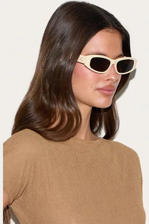 PRETTYLITTLETHING Cream Cat Eye Slim Sunglasses