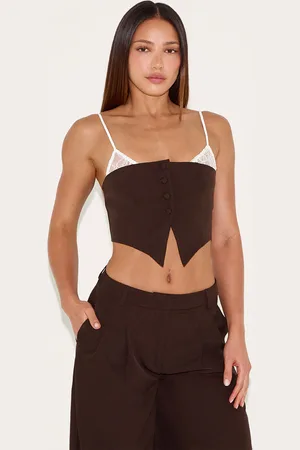 PRETTYLITTLETHING Tall Lace Detail Tailored Bandeau Top