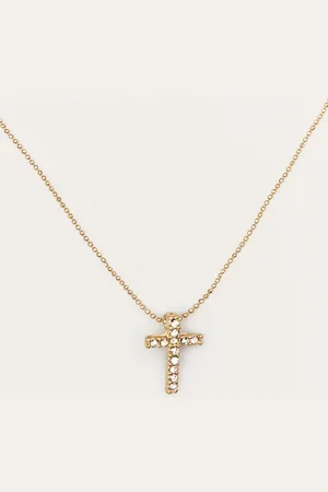 PRETTYLITTLETHING Gold Simple Dainty Diamante Cross Necklace