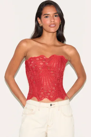 PRETTYLITTLETHING Rust Textured Sheer Floral Lace Corset