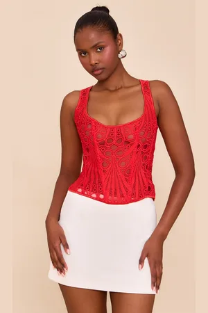 PRETTYLITTLETHING Textured Sheer Floral Square Neck Corset