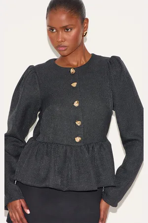 PRETTYLITTLETHING Button Up Peplum Balloon Sleeve Jacket