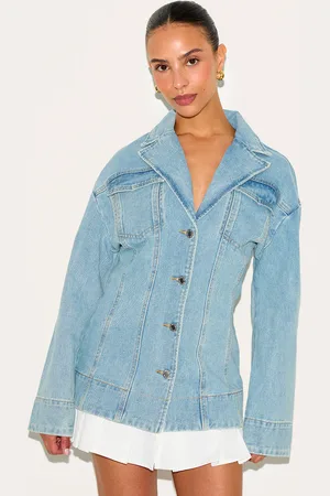 PRETTYLITTLETHING Petite Denim Fitted Mini Dress With Pleat Details