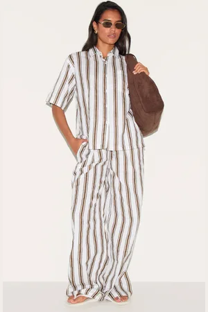 PRETTYLITTLETHING Beige Striped Wide Leg Trousers