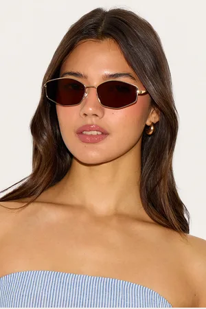 PRETTYLITTLETHING Gold Silver Slim Brown Round Sunglasses