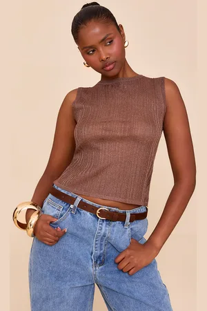 PRETTYLITTLETHING Sheer Knit Boat Neck Top