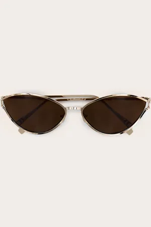 PRETTYLITTLETHING Gold Metal Frame Cat Eye Sunglasses