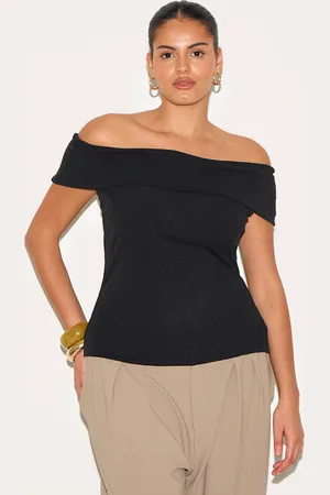PRETTYLITTLETHING Plus Double Layer Burn Out Mesh Fold Over Bardot Top