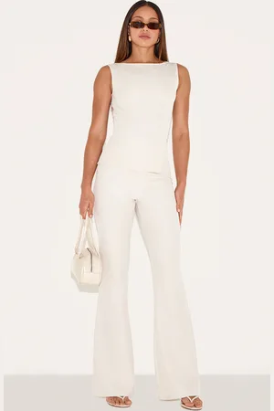 PRETTYLITTLETHING Tall Nude Mid Rise Tailored Flare Trousers