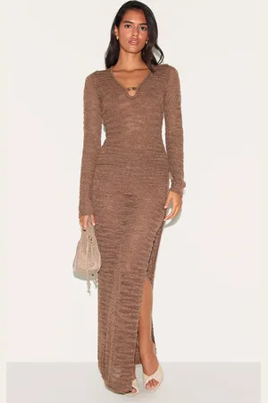 PRETTYLITTLETHING Sheer Bobble Crochet Side Split Maxi Skirt