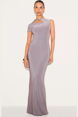 PRETTYLITTLETHING Petite Taupe Gold Trim Detail Maxi Dress