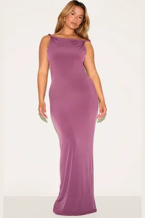 PRETTYLITTLETHING Shape Plum Boat Neck Twist Shoulder Cowl Back Maxi Dress
