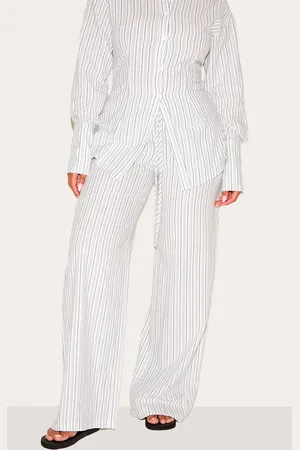 PRETTYLITTLETHING Shape Stone Striped Elasticated Waist Wide Leg Trousers
