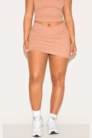 PRETTYLITTLETHING Shape Mocha Active Wrap Over Waist Skort