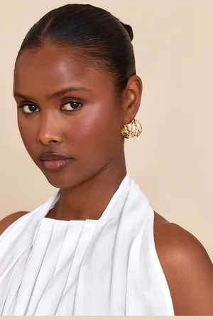 PRETTYLITTLETHING Gold Texture Hoop Earrings
