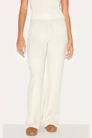 PRETTYLITTLETHING Cream Knit Wide Leg Trousers