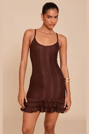 PRETTYLITTLETHING Textured Strappy Frill Hem Bodycon Dress