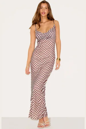 PRETTYLITTLETHING Stone Mesh Asymmetric Strappy Stripe Dress