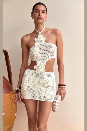 PRETTYLITTLETHING Crochet Applique Flower Cut Out Mini Dress
