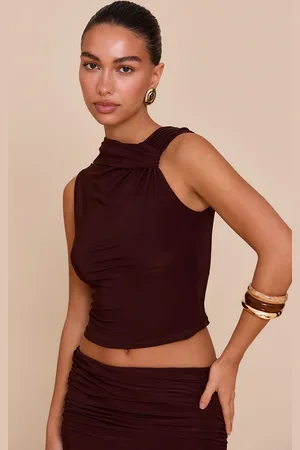 PRETTYLITTLETHING Double Layer Slinky Neck Detail Long Top