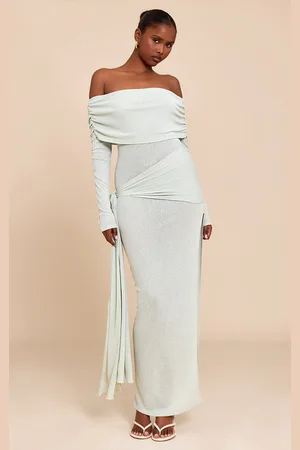 PRETTYLITTLETHING Onion Skin Bardot Tie Waist Maxi Dress