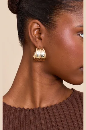 PRETTYLITTLETHING Gold Ridged Hoop Earrings
