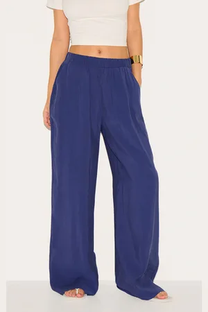 PRETTYLITTLETHING Navy Peach Woven Elasticated Waist Straight Leg Trousers