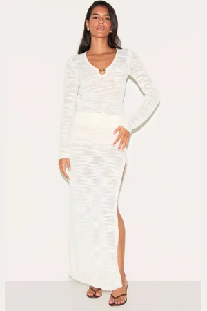 PRETTYLITTLETHING Sheer Bobble Crochet Side Split Maxi Skirt