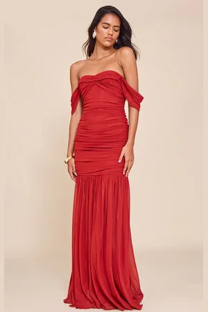 PRETTYLITTLETHING Deep Mesh Bardot Ruched Detail Maxi Dress