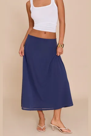 PRETTYLITTLETHING Navy Double Layer Chiffon Floaty Midaxi Skirt