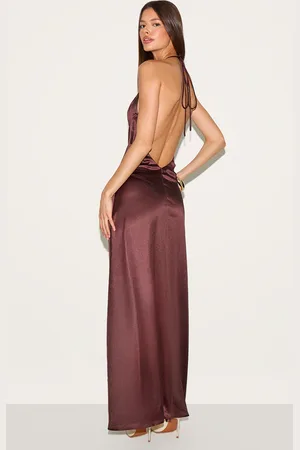 PRETTYLITTLETHING Satin Lace Up Back Maxi Slip Dress