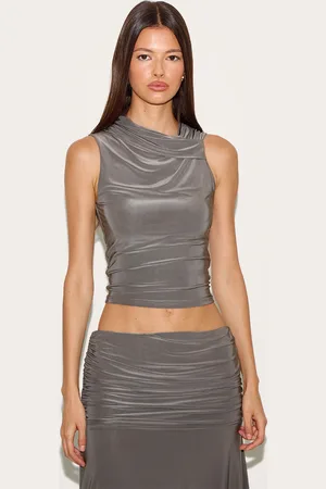 PRETTYLITTLETHING Double Layer Slinky Neck Detail Long Top