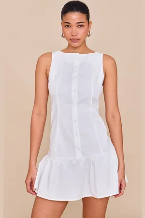 PRETTYLITTLETHING Button Down Boat Neck Shift Dress