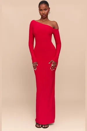 PRETTYLITTLETHING Double Slinky Asymmetric Neckline Maxi Dress