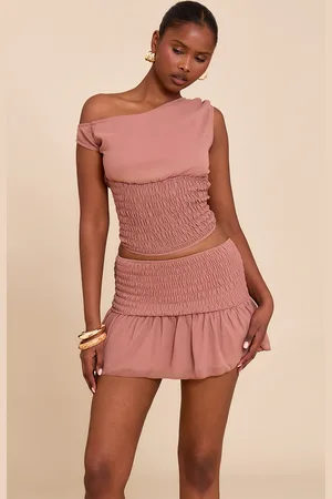 PRETTYLITTLETHING Mauve Gathered Waist Floaty Mini Skirt