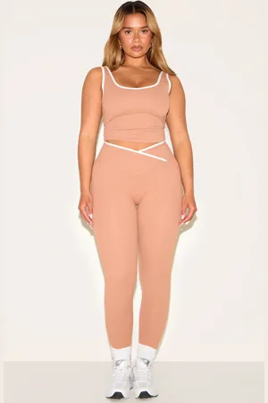 PRETTYLITTLETHING Shape Mocha Active Contrast Binding Wrap Waistband Leggings