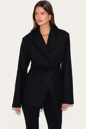 PRETTYLITTLETHING Linen Tailored Cinched Waist Blazer