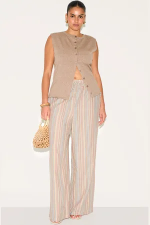 PRETTYLITTLETHING Plus Stripe Linen Look Drawstring Trousers