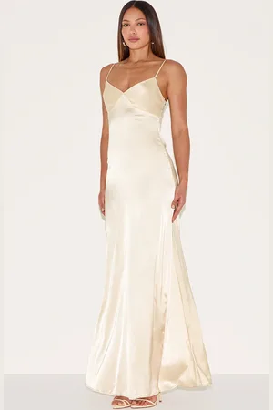 PRETTYLITTLETHING Tall Buttercream Satin Maxi Dress