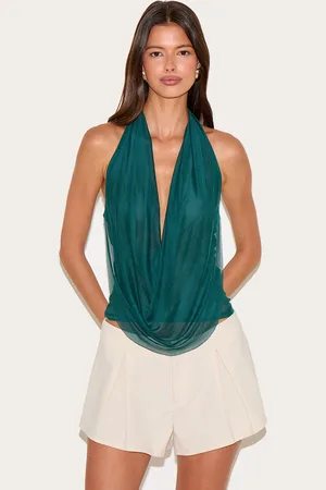 PRETTYLITTLETHING Teal Mesh Halter Neck Top